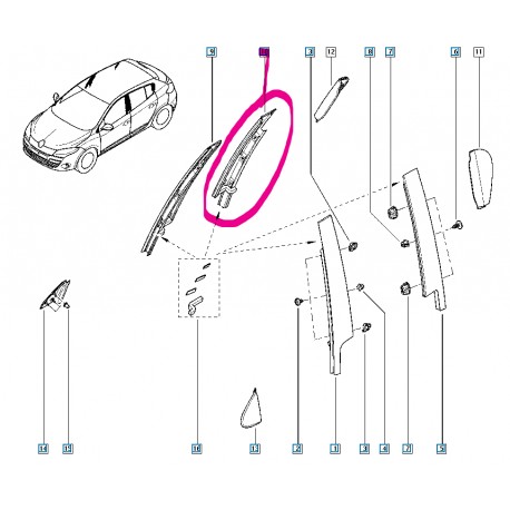 822830970R MEGANE 3 III SAĞ ARKA KAPI DIREK KAPLAMASI MAIS