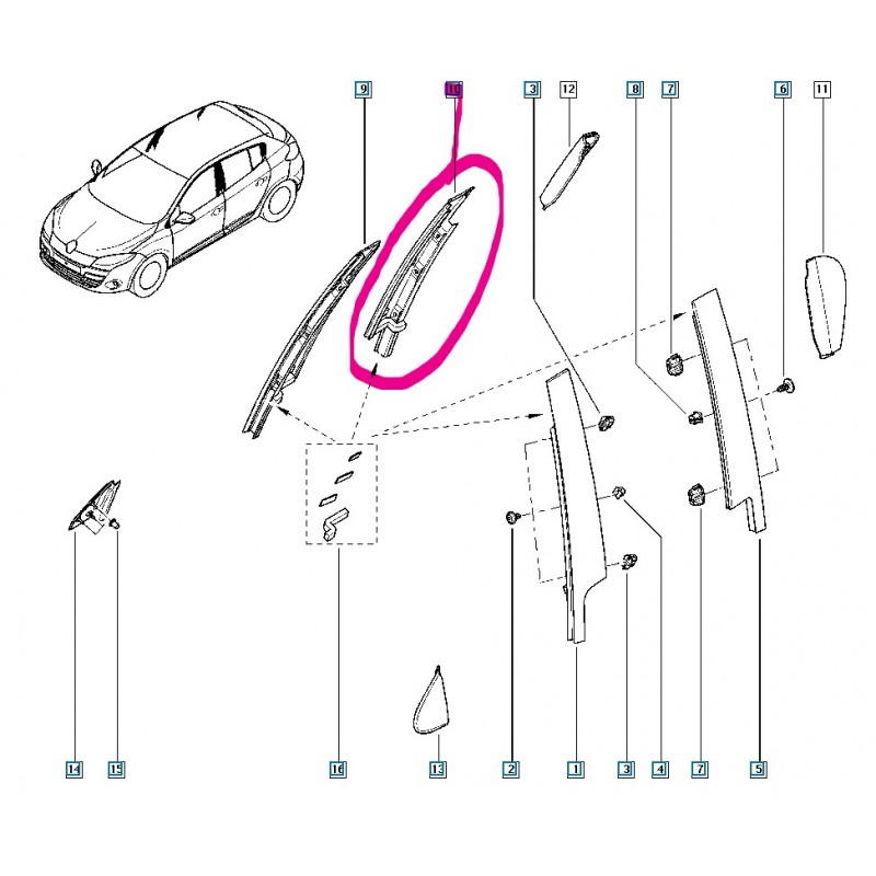 822830970R MEGANE 3 III SAĞ ARKA KAPI DIREK KAPLAMASI MAIS